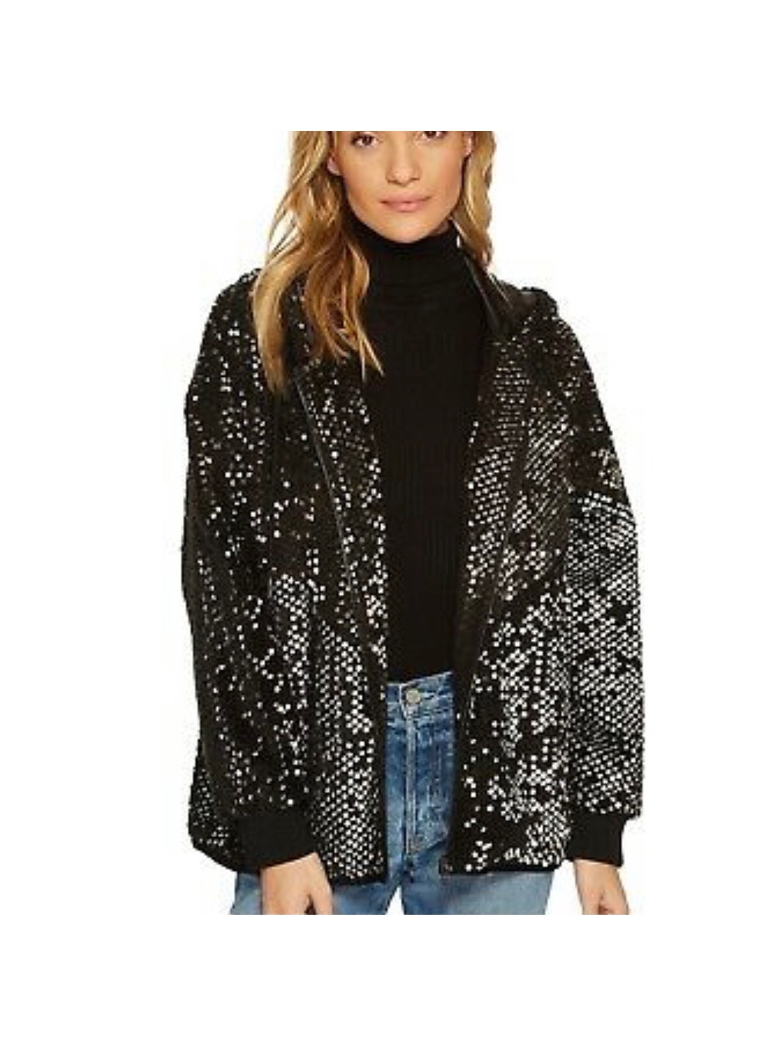 Blanknyc Silver Sequin Bomber Jacket In Black Light New